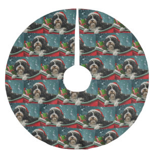Tibetan Terrier Dog Christmas Festive Brushed Polyester Tree Skirt