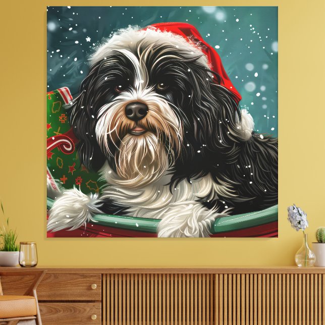 Tibetan Terrier Dog Christmas Festive  Canvas Print (Insitu(LivingRoom))