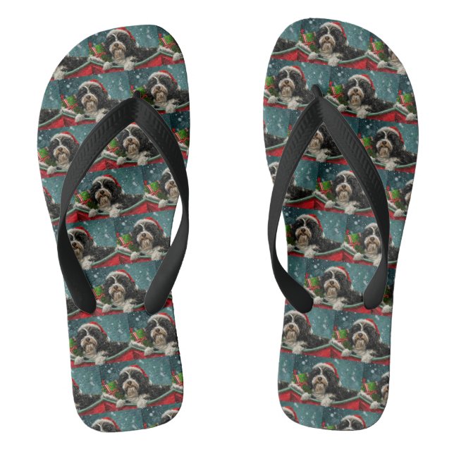 Tibetan Terrier Dog Christmas Festive  Flip Flops (Footbed)