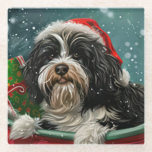 Tibetan Terrier Dog Christmas Festive  Glass Coaster