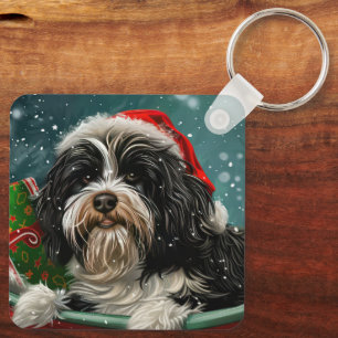 Tibetan Terrier Dog Christmas Festive  Keychain