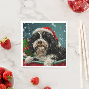 Tibetan Terrier Dog Christmas Festive  Napkin