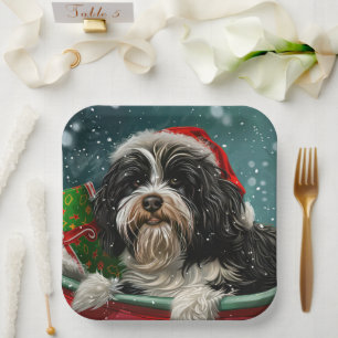 Tibetan Terrier Dog Christmas Festive Paper Plate