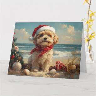 Tibetan Terrier Dog Christmas Vintage Beach Card