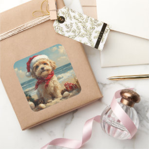 Tibetan Terrier Dog Christmas Vintage Beach Square Sticker