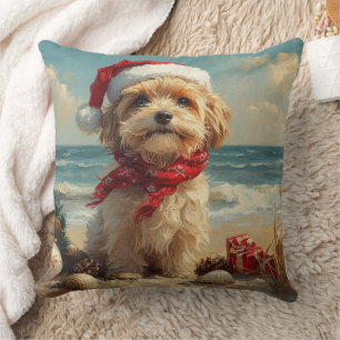 Tibetan Terrier Dog Christmas Vintage Beach Throw Pillow