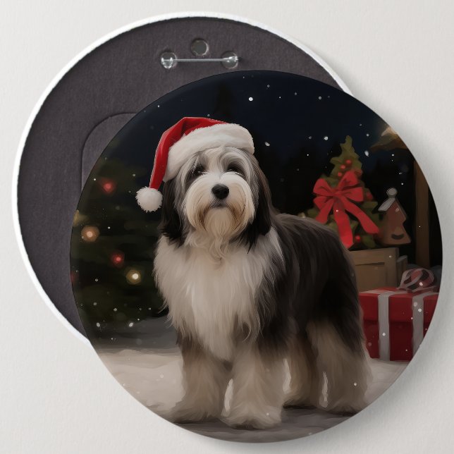 Tibetan Terrier Dog in Snow Christmas  6 Inch Round Button (Front & Back)