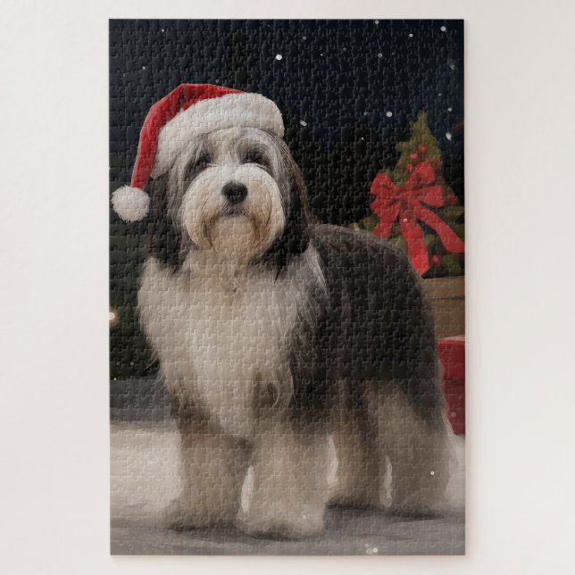 Tibetan Terrier Dog in Snow Christmas  Jigsaw Puzzle (Vertical)
