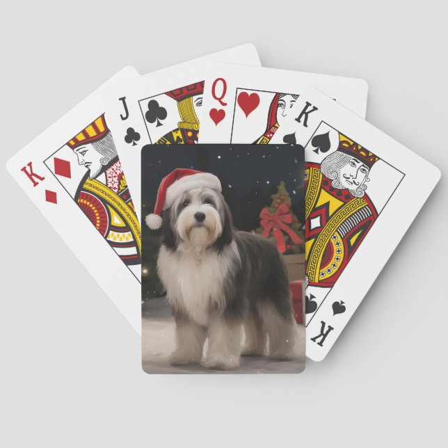Tibetan Terrier Dog in Snow Christmas  Playing Cards (Back)