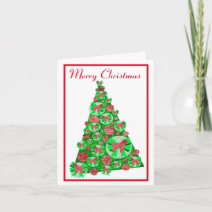 Tibetan Terrier Dog Silhouette Christmas TreeWhite Card