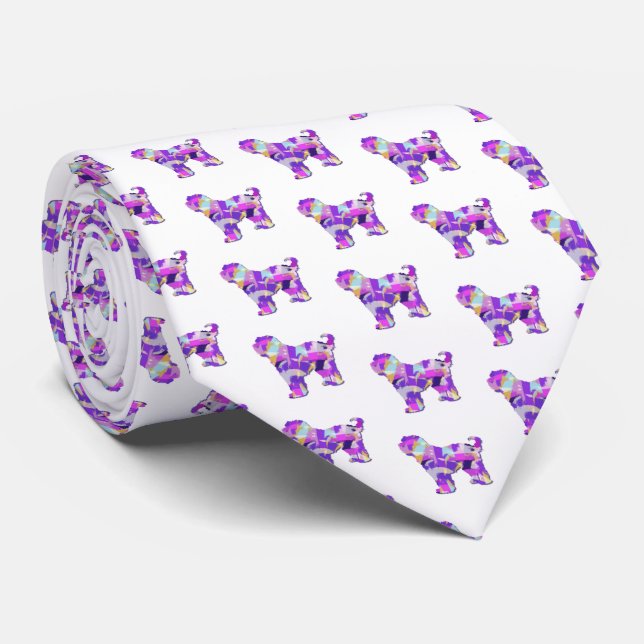 Tibetan Terrier Dog Silhouette White Nectie Tie (Rolled)