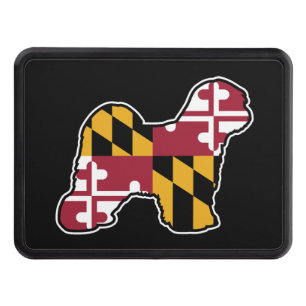 Tibetan Terrier Dog Silhouette with Maryland Flag Trailer Hitch Cover