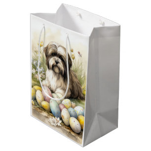 Tibetan Terrier Dog with Easter Eggs Holiday Medium Gift Bag