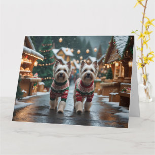 Tibetan Terrier Dogs Christmas Snow Holiday Card