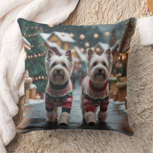 Tibetan Terrier Dogs Christmas Snow Holiday Throw Pillow