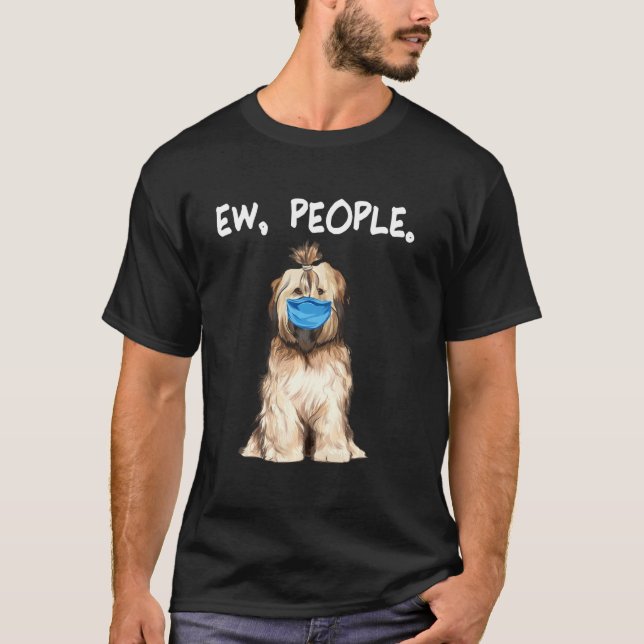Tibetan Terrier Ew People Dog Wearing Face Mask T-Shirt (Front)