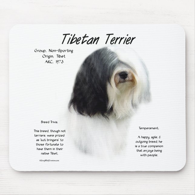 Tibetan Terrier History; I Love Tibetan Terriers; Mouse Pad (Front)