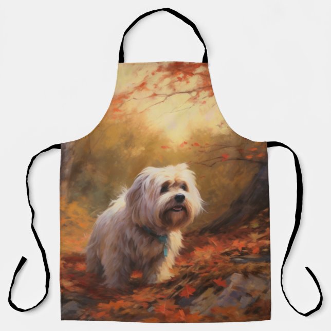 Tibetan Terrier in Autumn Leaves Fall Inspire  Apron (Front)