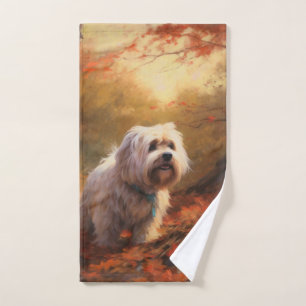 Tibetan Terrier in Autumn Leaves Fall Inspire Bath Towel Set