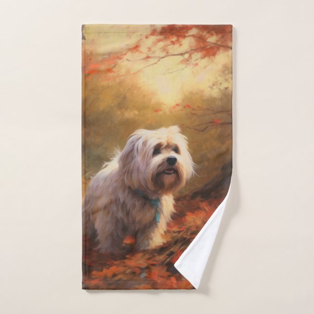 Tibetan Terrier in Autumn Leaves Fall Inspire  Bath Towel Set (Hand Towel)