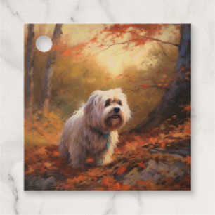 Tibetan Terrier in Autumn Leaves Fall Inspire Favour Tags