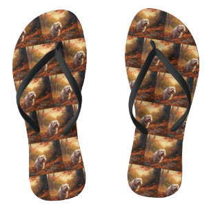 Tibetan Terrier in Autumn Leaves Fall Inspire  Flip Flops