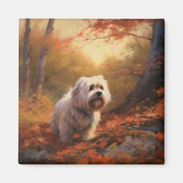 Tibetan Terrier in Autumn Leaves Fall Inspire  Magnet (Front)