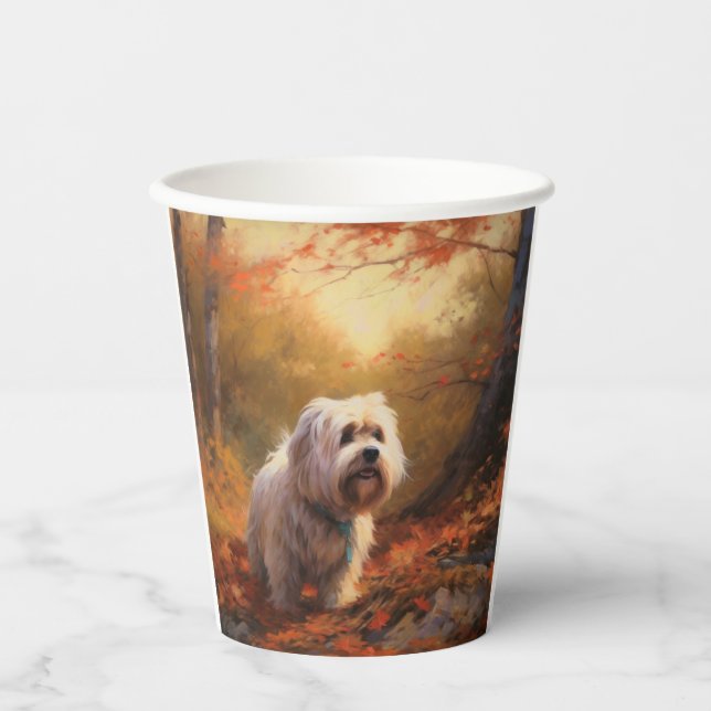 Tibetan Terrier in Autumn Leaves Fall Inspire  Paper Cups (Front)