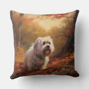 Tibetan Terrier in Autumn Leaves Fall Inspire  Throw Pillow