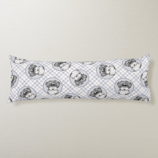 Tibetan Terrier Painting Black and White Dog Art Body Pillow (Front)