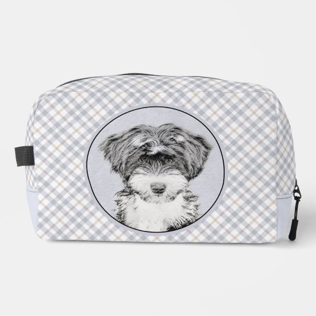 Tibetan Terrier Painting Black and White Dog Art Dopp Kit (Front)