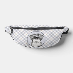 Tibetan Terrier Painting Black and White Dog Art Fanny Pack