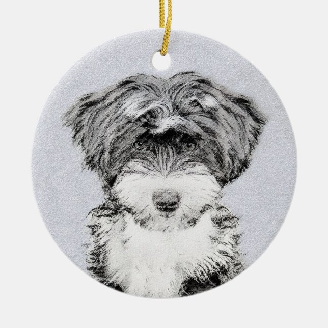 Tibetan Terrier Painting - Cute Original Dog Art Ceramic Ornament (Front)