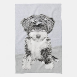 Tibetan Terrier Painting - Cute Original Dog Art Kitchen Towel
