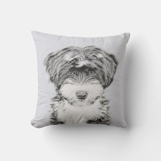 Tibetan Terrier Painting - Cute Original Dog Art Outdoor Pillow (Front)