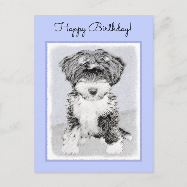 Tibetan Terrier Painting - Cute Original Dog Art Postcard (Front)