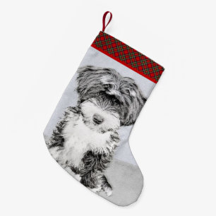 Tibetan Terrier Painting - Cute Original Dog Art Small Christmas Stocking