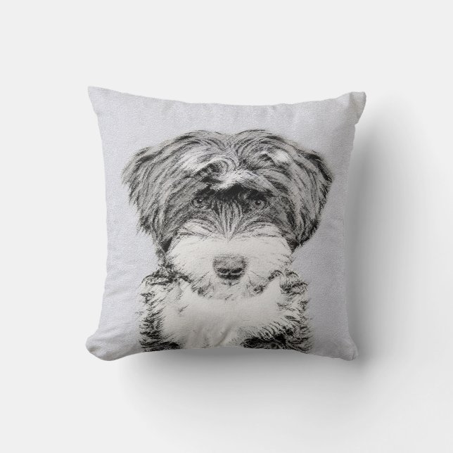 Tibetan Terrier Painting - Cute Original Dog Art Throw Pillow (Front)