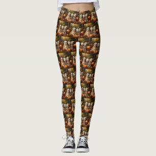 Tibetan Terrier Puppy Autumn Delight Pumpkin Leggings