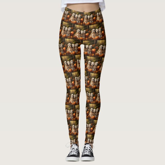 Tibetan Terrier Puppy Autumn Delight Pumpkin Leggings (Front)