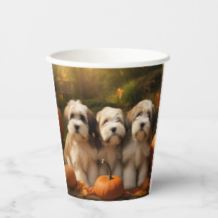Tibetan Terrier Puppy Autumn Delight Pumpkin Paper Cups