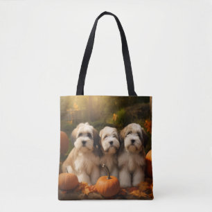 Tibetan Terrier Puppy Autumn Delight Pumpkin Tote Bag