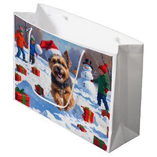 Tibetan Terrier Running in Snow with Christmas Hat Large Gift Bag