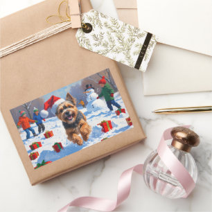 Tibetan Terrier Running in Snow with Christmas Hat Sticker