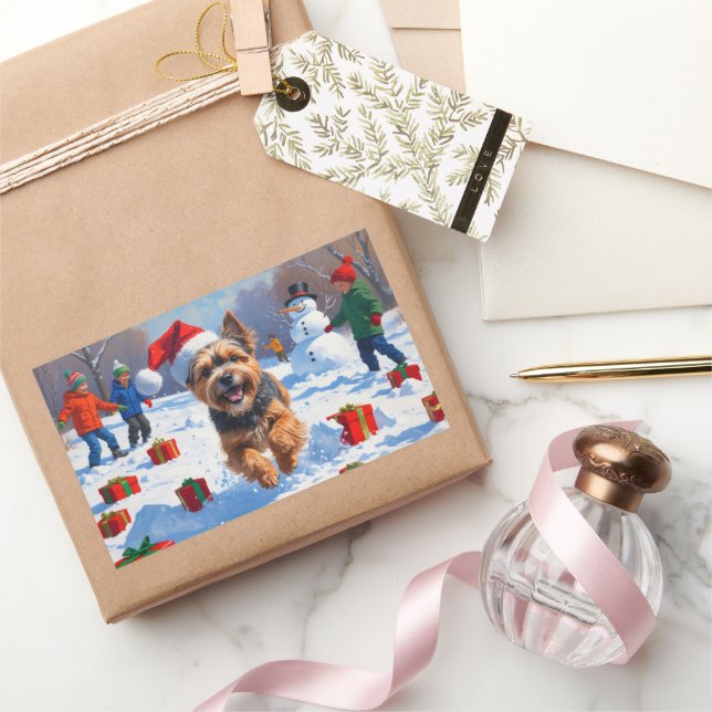 Tibetan Terrier Running in Snow with Christmas Hat Sticker (Gifting)