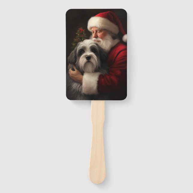 Tibetan Terrier Santa Claus Festive Christmas  Hand Fan (Front)