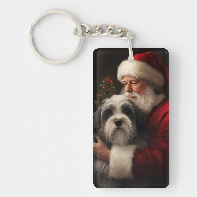 Tibetan Terrier Santa Claus Festive Christmas  Keychain (Front)