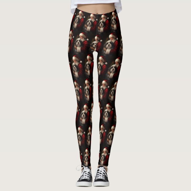 Tibetan Terrier Santa Claus Festive Christmas  Leggings (Front)