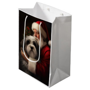 Tibetan Terrier Santa Claus Festive Christmas Medium Gift Bag