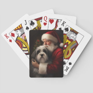 Tibetan Terrier Santa Claus Festive Christmas  Playing Cards